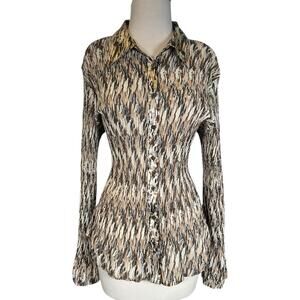 APT 9 XL Pleated Button Front Blouse Abstract Print Long Sleeve Flowy Old Money
